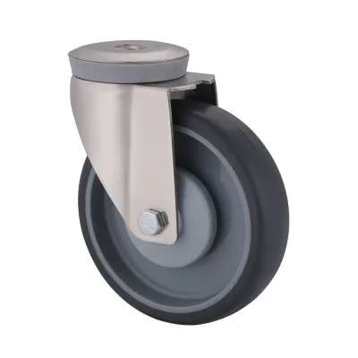 10 Series Stainless Steel Castors with TR Series Grey Thermoplastic Rubber Wheel Bolt Hole Castors