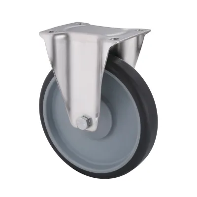 10 Series Stainless Steel Castors with TR Series Grey Thermoplastic Rubber Wheel Fixed Castors