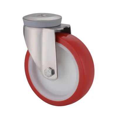 10 Series Stainless Steel Castors with UP Series Red Thermoplastic Polyurethane Wheel Bolt Hole Castors