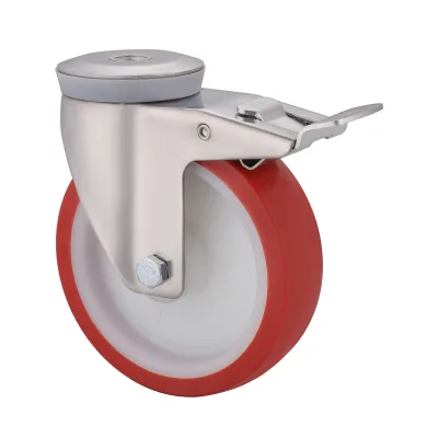 10 Series Stainless Steel Castors with UP Series Red Thermoplastic Polyurethane Wheel Bolt Hole Castors with Total Brakes