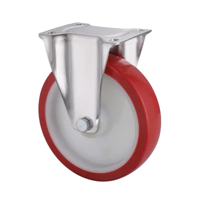 10 Series Stainless Steel Castors with UP Series Red Thermoplastic Polyurethane Wheel Fixed Castors