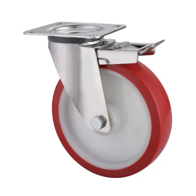 10 Series Stainless Steel Castors with UP Series Red Thermoplastic Polyurethane Wheel Swivel Castors with Total Brakes