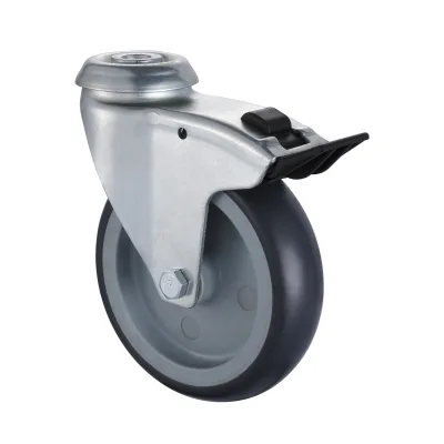 18 Series Institutional Castors with TP Series Thermoplastic Rubber Wheel Bolt Hole Castors with Total Brakes