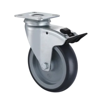 18 Series Institutional Castors with TP Series Thermoplastic Rubber Wheel Swivel Castors with Total Brakes