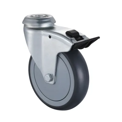 18 Series Institutional Castors with TP Series Thermoplastic Rubber Wheel1 Bolt Hole Castors with Total Brakes