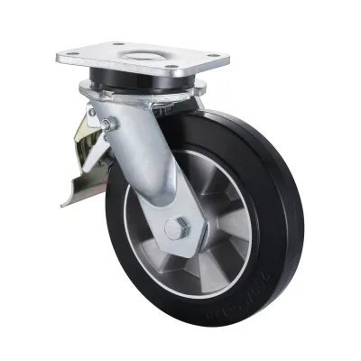 23 Series Heavy Duty Castors with EA Series Black Elastic Rubber Wheel Swivel Castors with Total Brakes