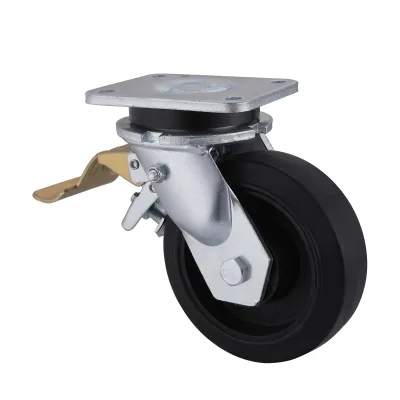 23 Series Heavy Duty Castors with EI Series Black Elastic Rubber Wheel Swivel Castors with Total Brakes