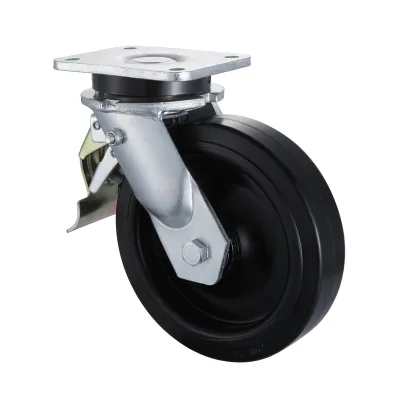 23 Series Heavy Duty Castors with ES Series Black Elastic Rubber Wheel Swivel Castors with Total Brakes