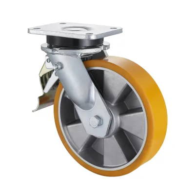 23 Series Heavy Duty Castors with UA Series Yellow Polyurethane Wheel Swivel Castors with Total Brakes