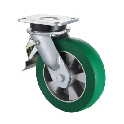 23 Series Heavy Duty Castors with UH Series Green Elastic Polyurethane Wheel Swivel Castors with Total Brakes