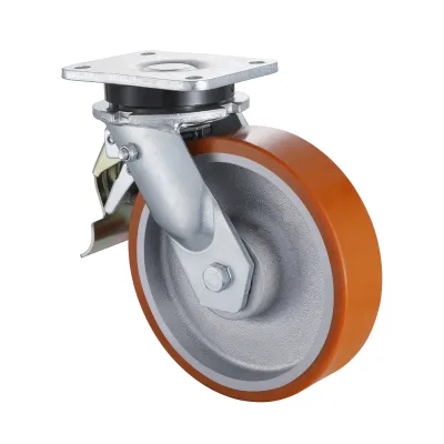 23 Series Heavy Duty Castors with UI Series Yellow Polyurethane Wheel Swivel Castors with Total Brakes