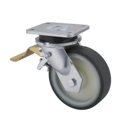 23 Series Heavy Duty Castors with UM Series Grey Thermoplastic Polyurethane Wheel Swivel Castors with Total Brakes