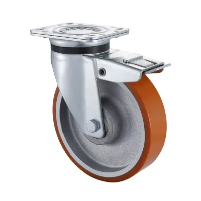 Heavy Duty Castors with UI Series Yellow Polyurethane Wheel Swivel Castors with Total Brakes
