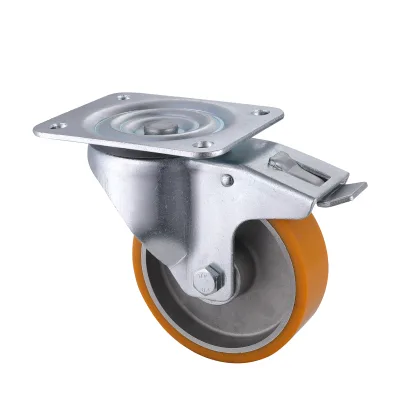 06 Series Industrial Castors with UA Series Yellow Polyurethane Wheel Swivel Castors with Total Brakes