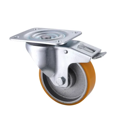 06 Series Industrial Castors with UI Series Yellow Polyurethane Wheel Swivel Castors with Total Brakes