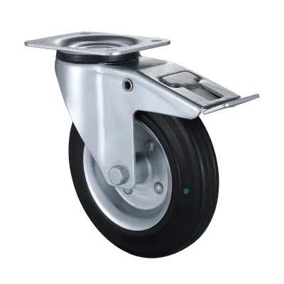 07/08 Series Industrial Castors with BM(SH) Series Black Super Elasitc Rubber Wheel Swivel Castors with Total Brakes