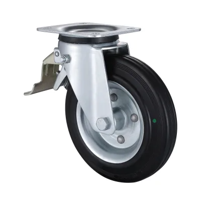 07/08 Series Industrial Castors with BM(SH) Series Black Super Elasitc Rubber Wheel Top Plate Swivel Castors with Tail Brakes