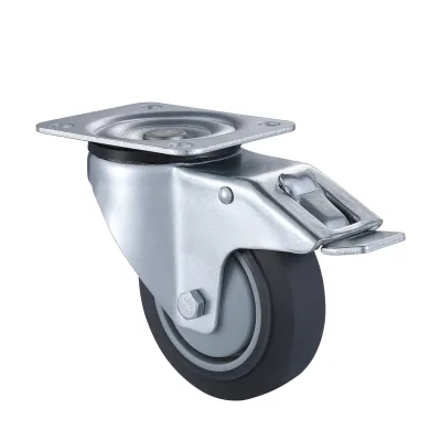 07 Series Industrial Castors with TE Series Grey Thermoplastic Rubber Wheel Swivel Castors with Total Brakes