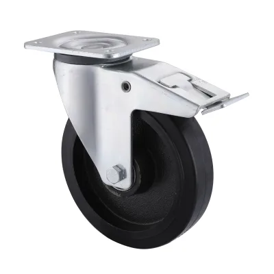 06 Series Industrial Castors with EA Series Black Elastic Rubber Wheel Swivel Castors with Total Brakes