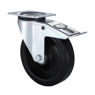 06 Series Industrial Castors with EA Series Black Elastic Rubber Wheel Swivel Castors with Total Brakes