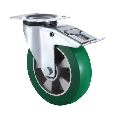09 Series Industrial Castors with UH Series Green Elastic Polyurethane Wheel Swivel Castors with Total Brakes