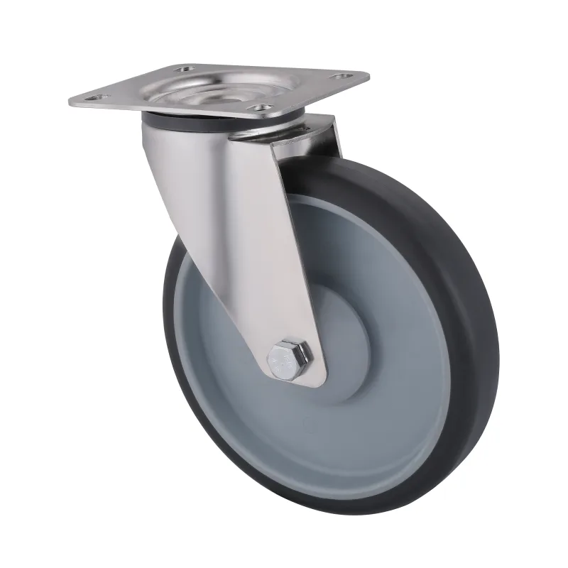 10 Series Stainless Steel Castors with TR Series Grey Thermoplastic Rubber Wheel